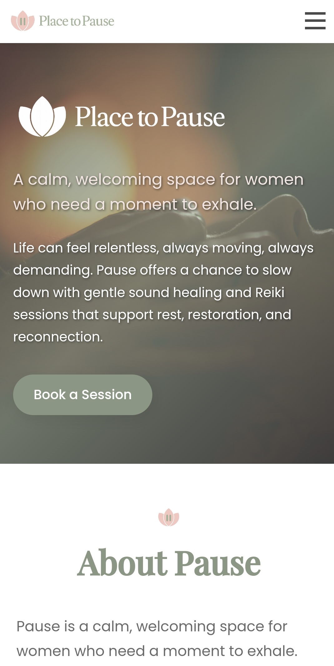 Place to Pause mobile website design by Vertibase